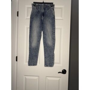 Eunina Tobi Super High Rise Mom Denim Jeans Crop 0 Blue